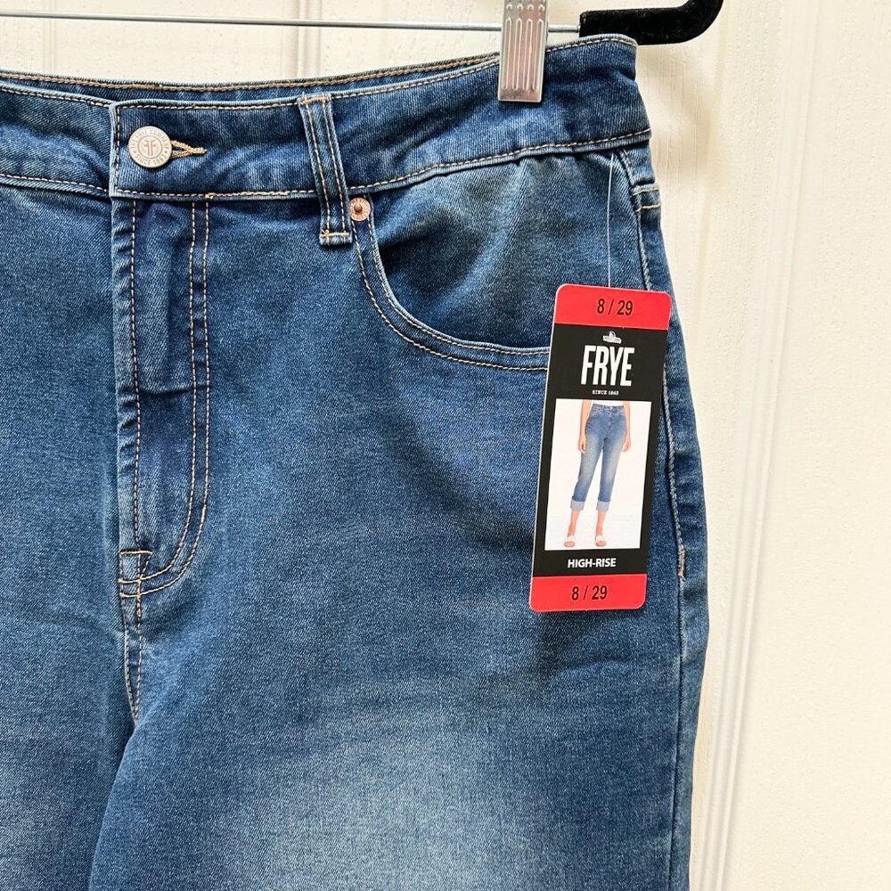 Frye Women's Stretch Jeans Size 8 Blue High Rise Straight Leg Cuffed Crop (NEW) - Picture 5 of 15